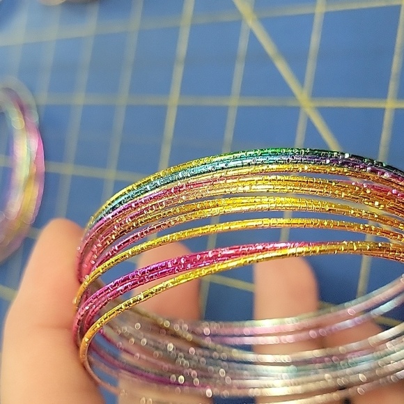 Colorful Metallic Stackable Bangles Set of 9 - Picture 2 of 5
